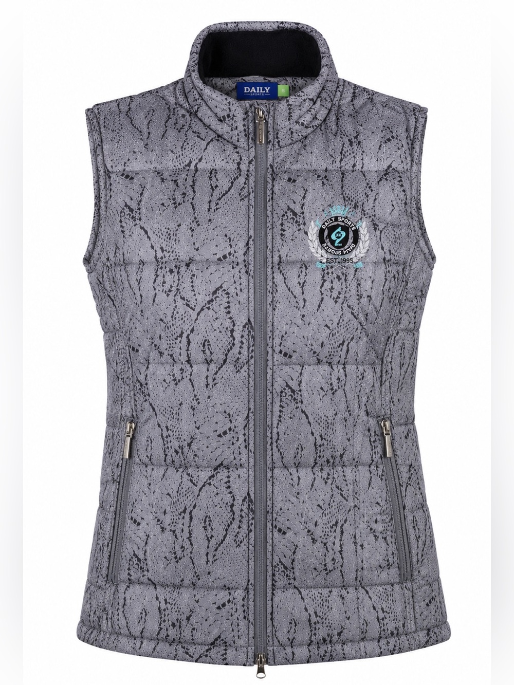 Daily Sports Golf Women Gray Snakeskin Quilted Vest w/ Faux Fur Lined Collar - S